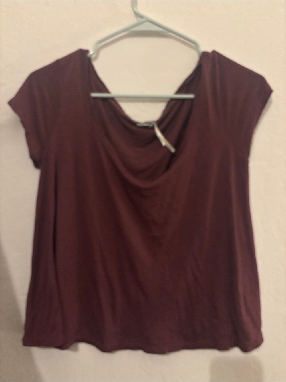 Draped Short-Sleeve Top - Burgundy Striped- see notes for flaw